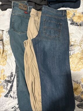 The Children's Place Kids Jeans and Khaki Bottoms - Dark Blue, Medium Blue, Tan